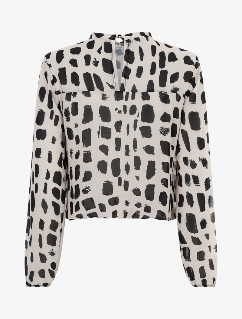 Blouse coupe boule imprimée - Beige/noir - 2