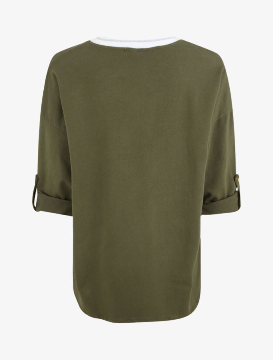 Sweat oversize col V irisé - Kaki - 2