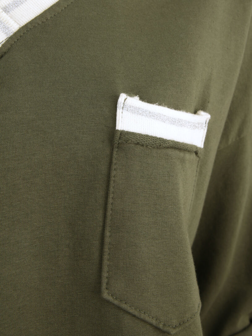 Sweat oversize col V irisé - Kaki - 3