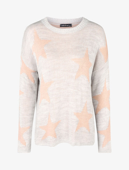 Pull étoilé en maille - Gris clair - 1