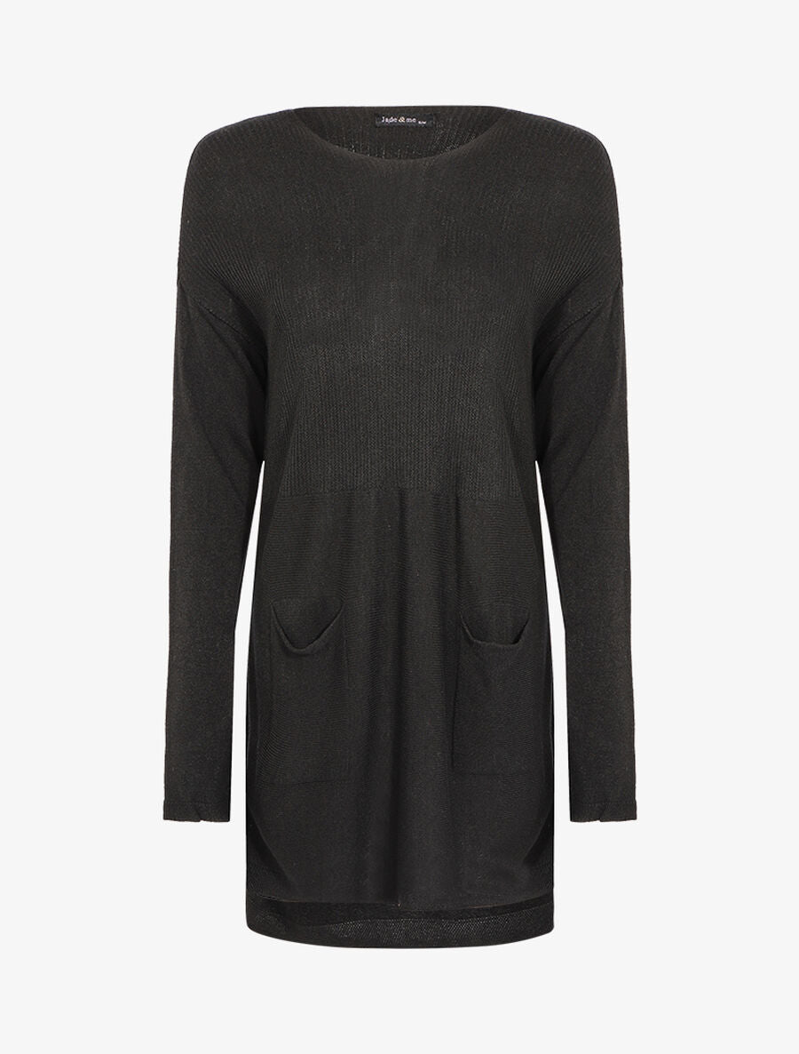 Robe pull à grandes poches - Noir - 1