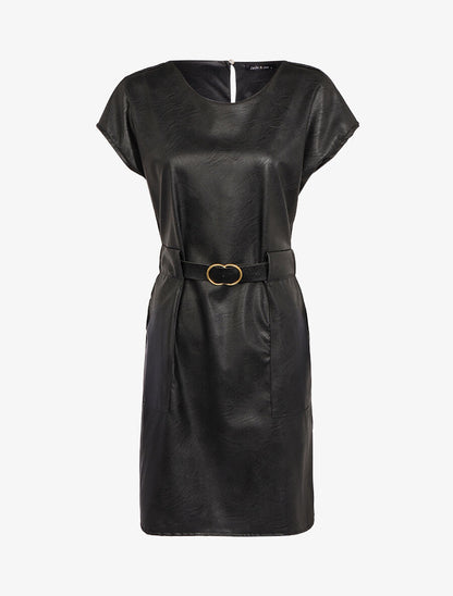 Robe coupe droite en simili - Noir - 1