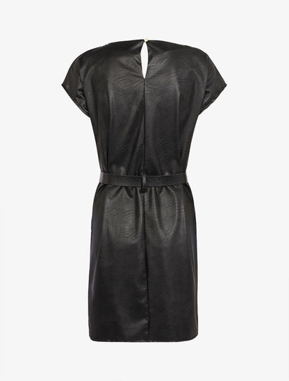 Robe coupe droite en simili - Noir - 2
