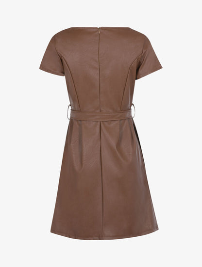 Robe classique en simili - Marron clair - 2