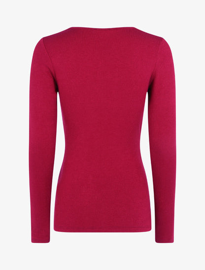 Pull fin à pans croisés - Rouge cerise - 2
