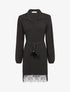 Robe effet crêpe à bord dentelle - Noir - 1