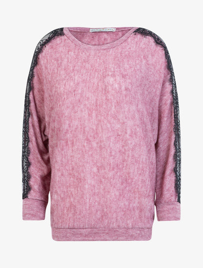 Pull à empiècements en dentelle ajourée - Rose - 1