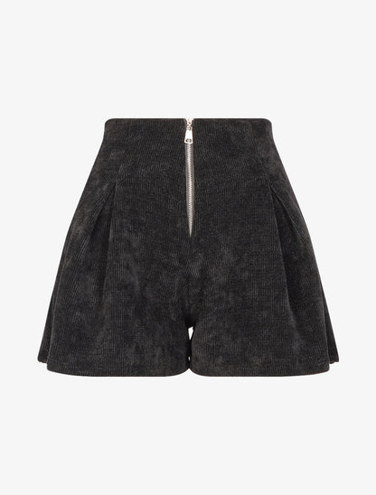 Short taille haute en velours côtelée - Noir - 1