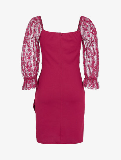 Robe en dentelle et sequins - Bordeaux - 2