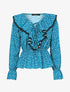 Blouse à jabot imprimé à pois - Turquoise - 1