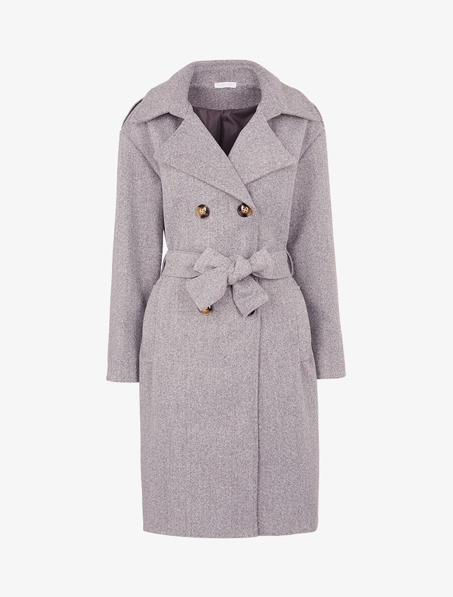 Manteau long à boutons contrastants - Gris clair - 1