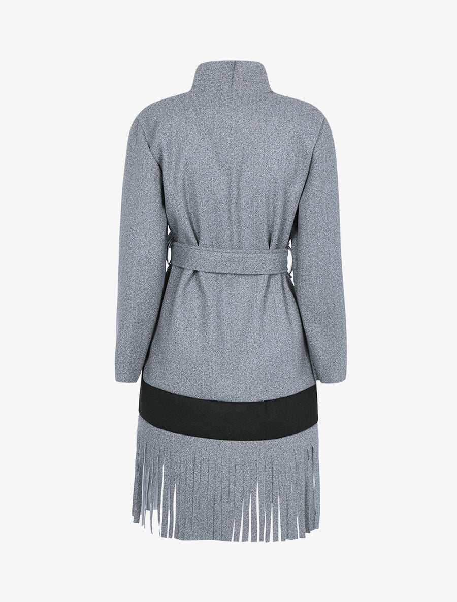 Veste légère ouverte à contraste et franges - Gris chiné - 2