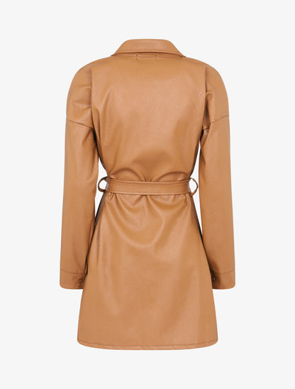 Chemise longue en simili à franges - Camel - 2