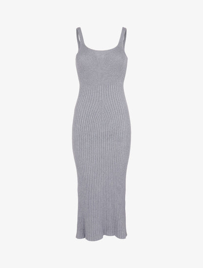 Robe fourreau en maille côtelée - Gris clair - 1