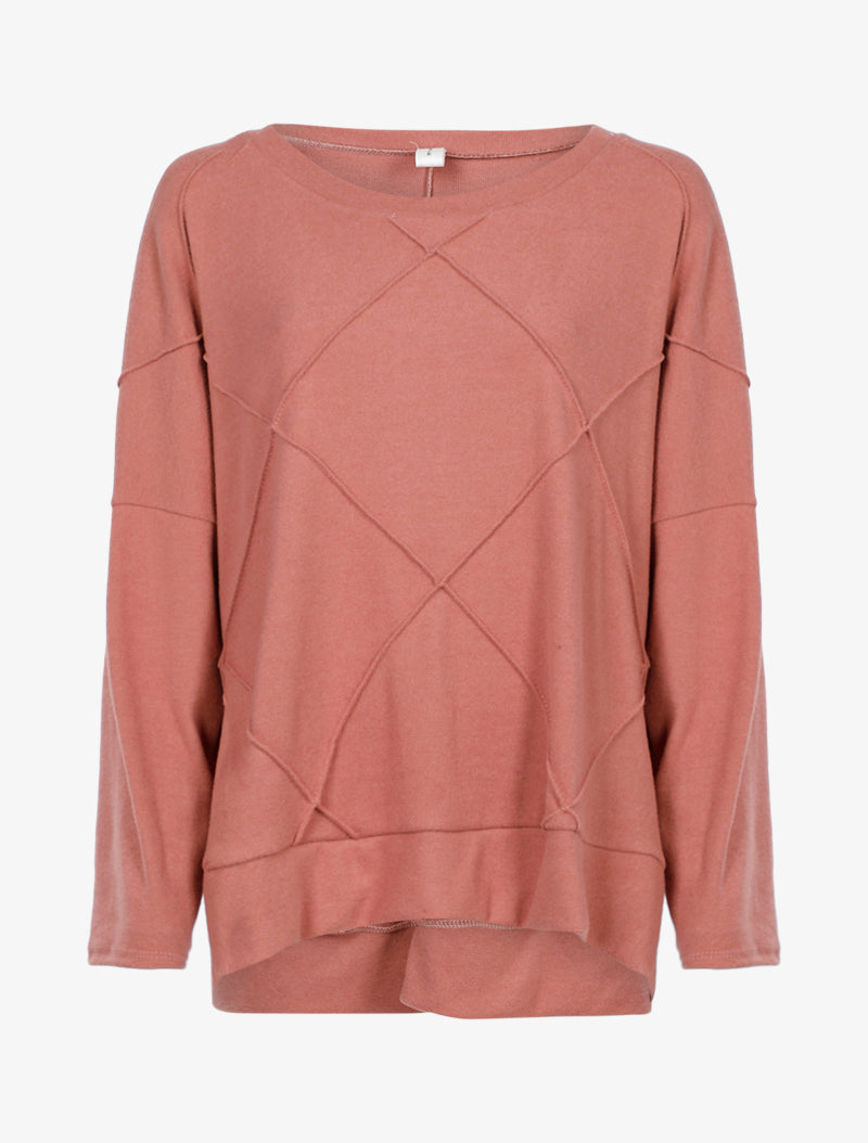 Pull oversize à losanges en relief - Rose - 1