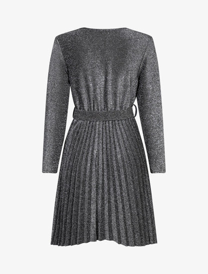 Robe pailletée à bas gaufré - Argent - 2
