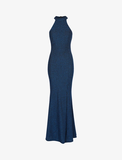 Robe sirène pailletée à encolure américaine - Bleu - 1
