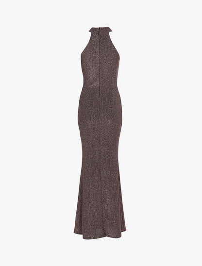 Robe sirène pailletée à encolure américaine - Rose - 2