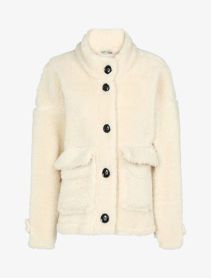 Manteau duveteux à boutons - Beige - 1