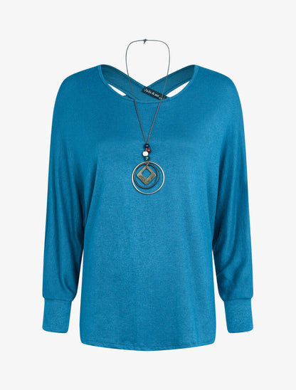 Pull dolman à dos croisé - Turquoise - 1