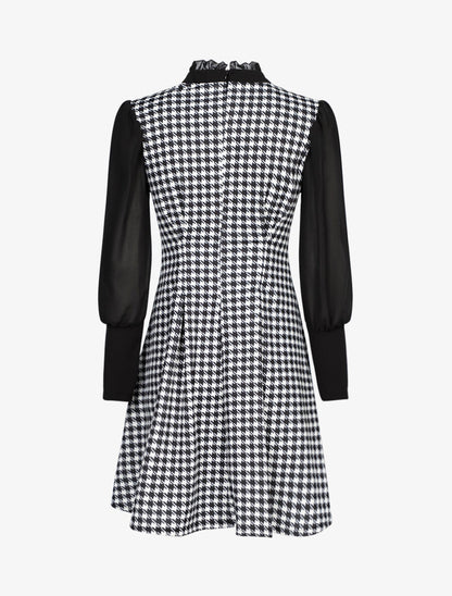 Robe imprimé pied de poule à col lavallière - Noir - 2