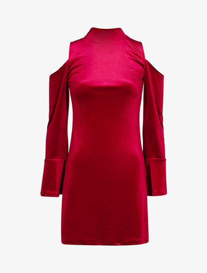 Robe en velours à épaules nues - Bordeaux - 1