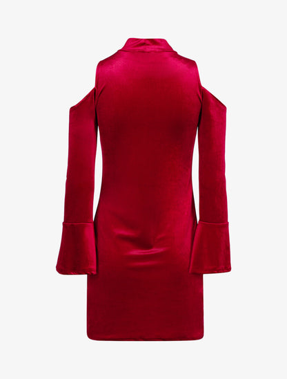 Robe en velours à épaules nues - Bordeaux - 2