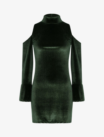 Robe en velours à épaules nues - Vert - 1