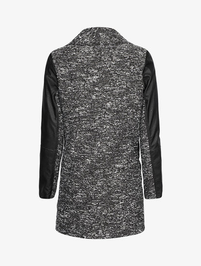 Manteau chiné à détails simili - Noir - 2