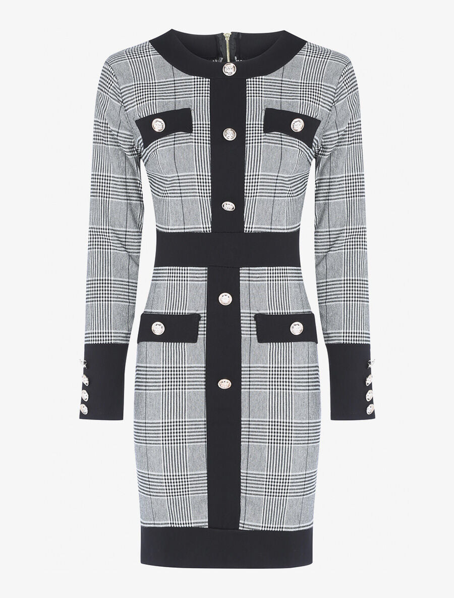 Robe boutonnée imprimé prince de galles - Gris - 1
