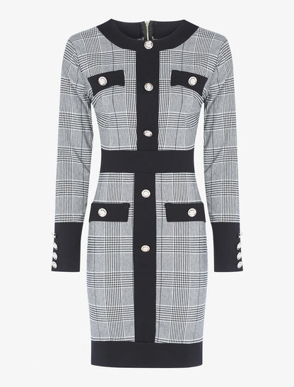 Robe boutonnée imprimé prince de galles - Gris - 1