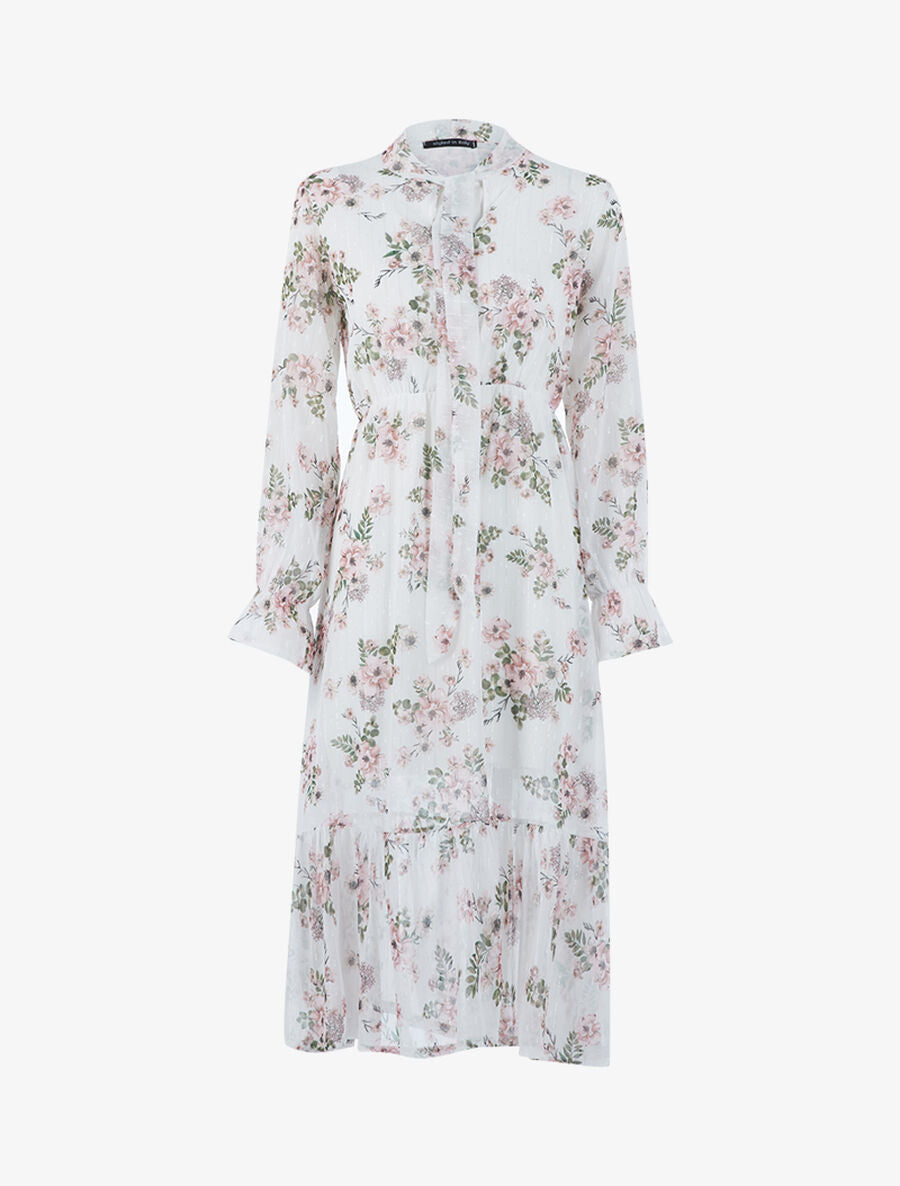 Robe longue fleurie en voile - Blanc - 1
