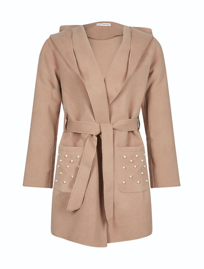 Manteau poches perlées - Beige - 1