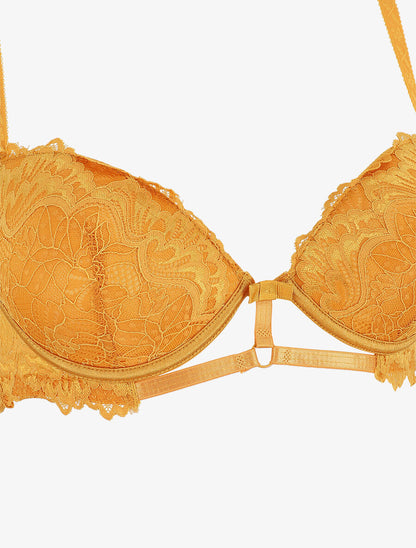 Ensemble soutien-gorge push up et shorty en dentelle - Moutarde - 3