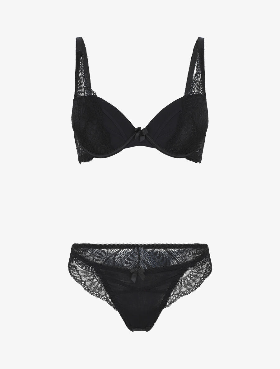 Ensemble push up et culotte ajourée en dentelle - Noir - 4