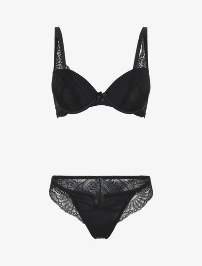 Ensemble push up et culotte ajourée en dentelle - Noir - 4
