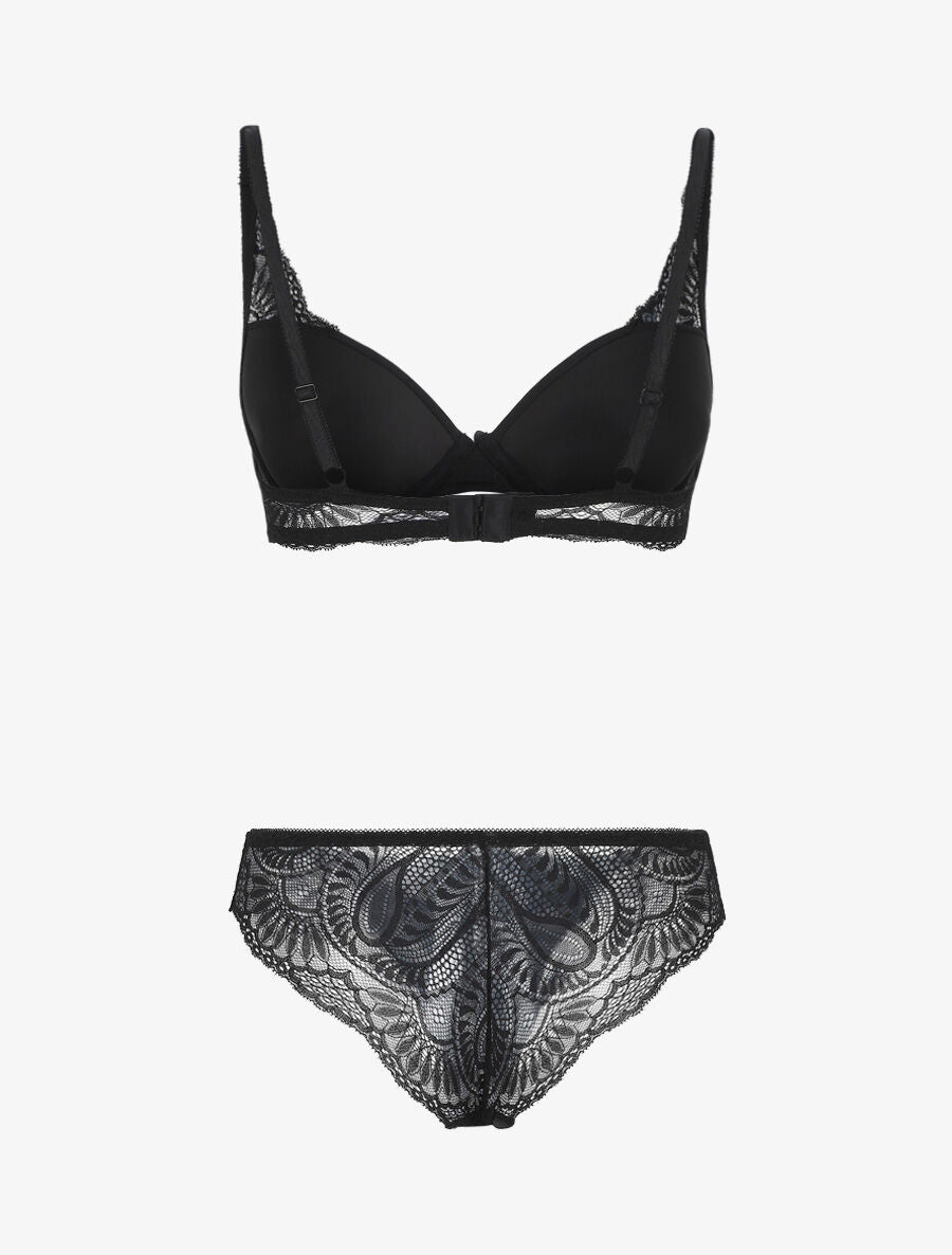 Ensemble push up et culotte ajourée en dentelle - Noir - 2