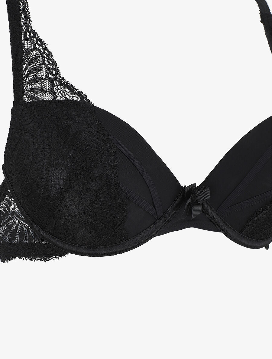 Ensemble push up et culotte ajourée en dentelle - Noir - 3