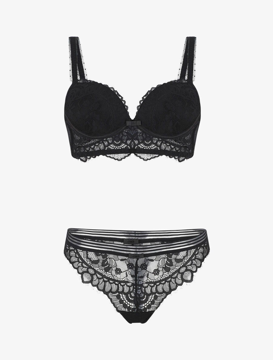 Ensemble push up bande en dentelle - Noir - 1