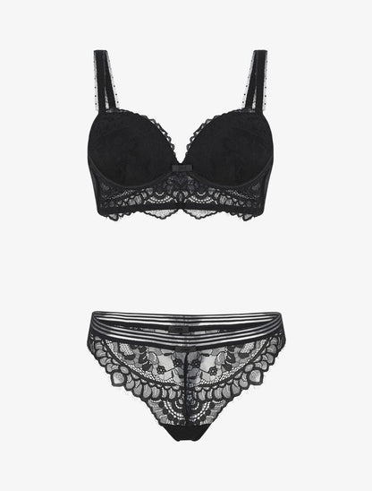 Ensemble push up bande en dentelle - Noir - 1