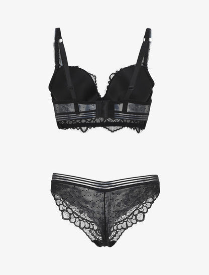 Ensemble push up bande en dentelle - Noir - 2