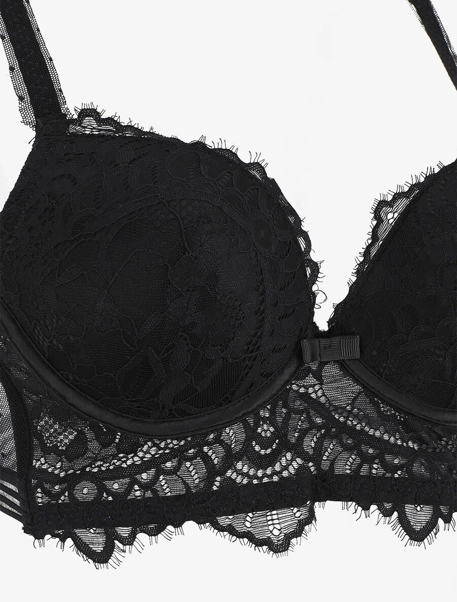 Ensemble push up bande en dentelle - Noir - 3