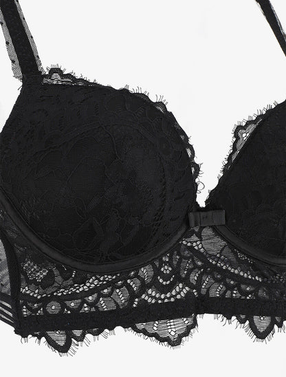 Ensemble push up bande en dentelle - Noir - 3