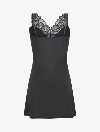 Robe nuisette à col en dentelle - Noir - 2