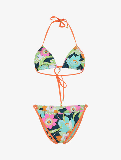 Bikini triangle imprimé fleuri - Bleu canard - 4