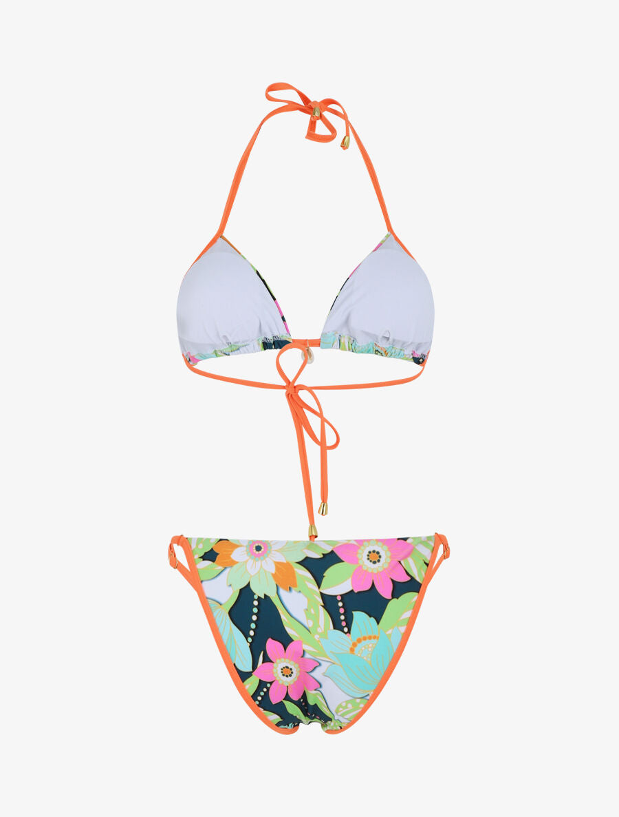 Bikini triangle imprimé fleuri - Bleu canard - 2