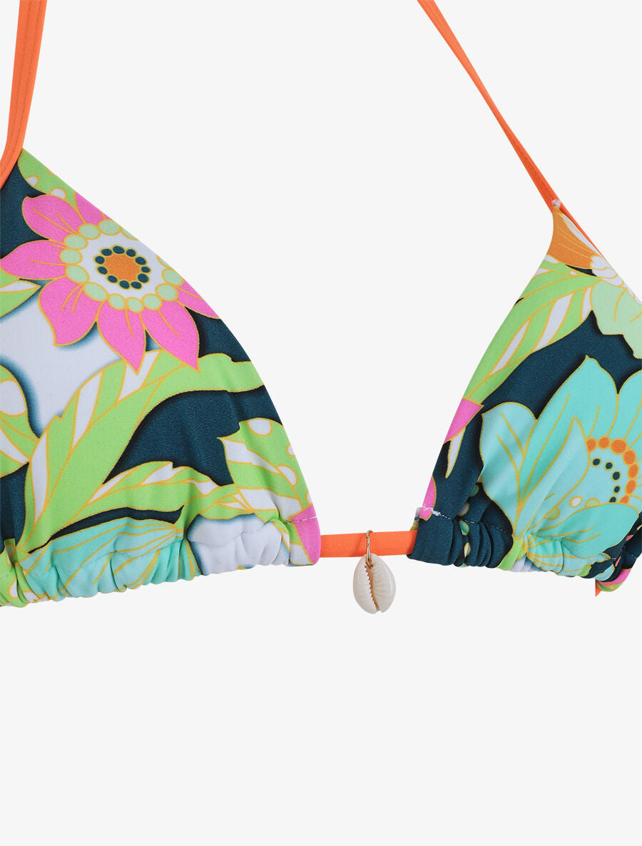 Bikini triangle imprimé fleuri - Bleu canard - 3