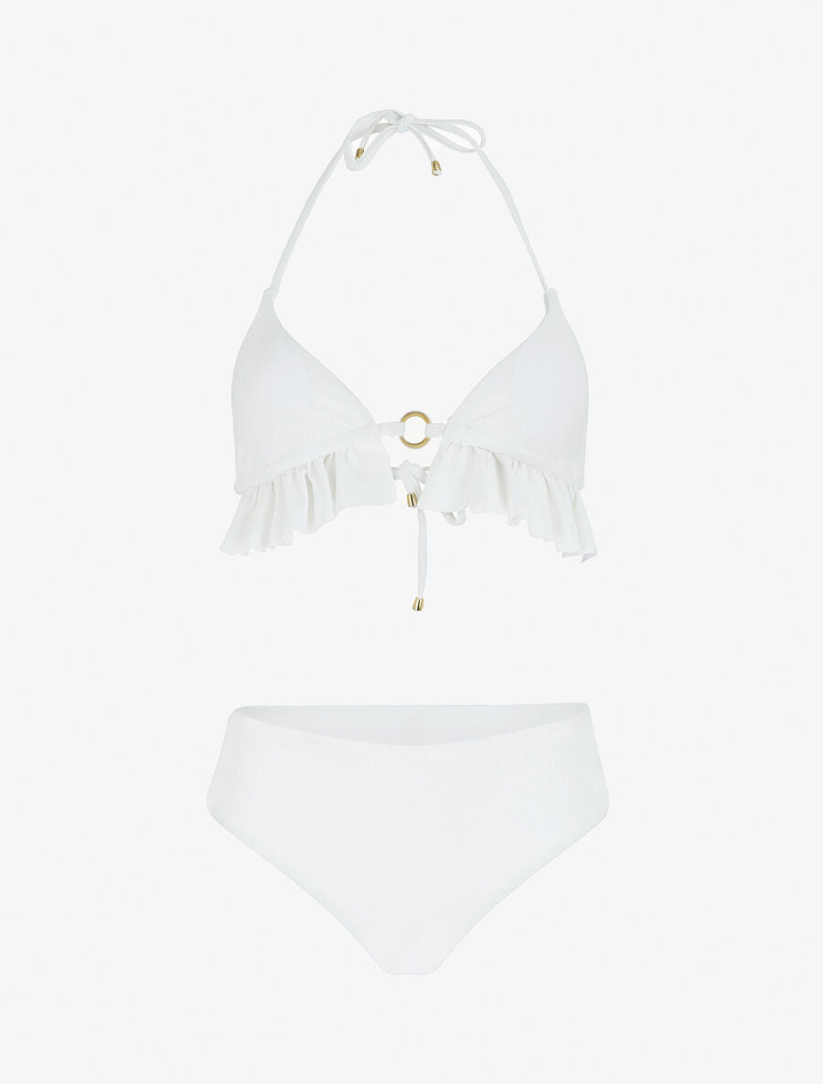 Bikini triangle uni à détail bijoux - Blanc - 5