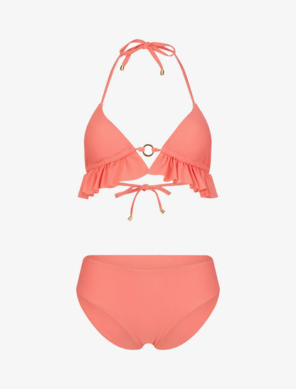 Bikini triangle uni à détail bijoux - Corail - 4