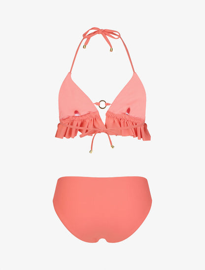 Bikini triangle uni à détail bijoux - Corail - 3